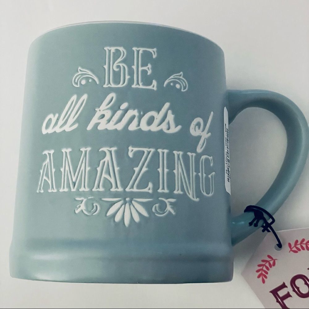 NWT Sheffield Home Blue/White Inspirational Graphic Mug Be all kind of Amazing!!